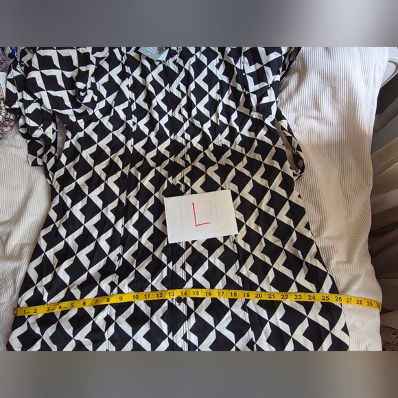 H&M Tie-belt shirt dress black & white Patternwd sz L bnwt - Picture 15 of 16